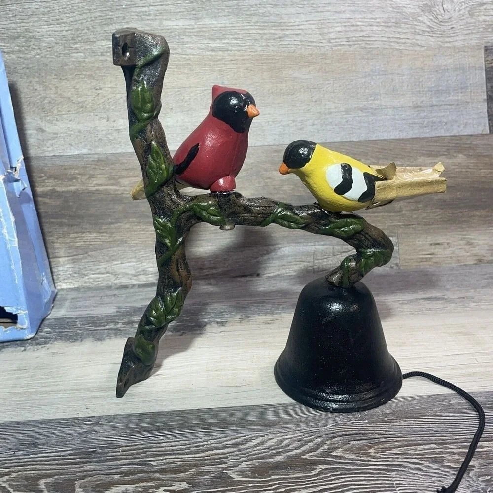 NEW Cast Iron Door Bell TWO Birds Porch Yard Post Fence Farm Barn Outdoor Decor